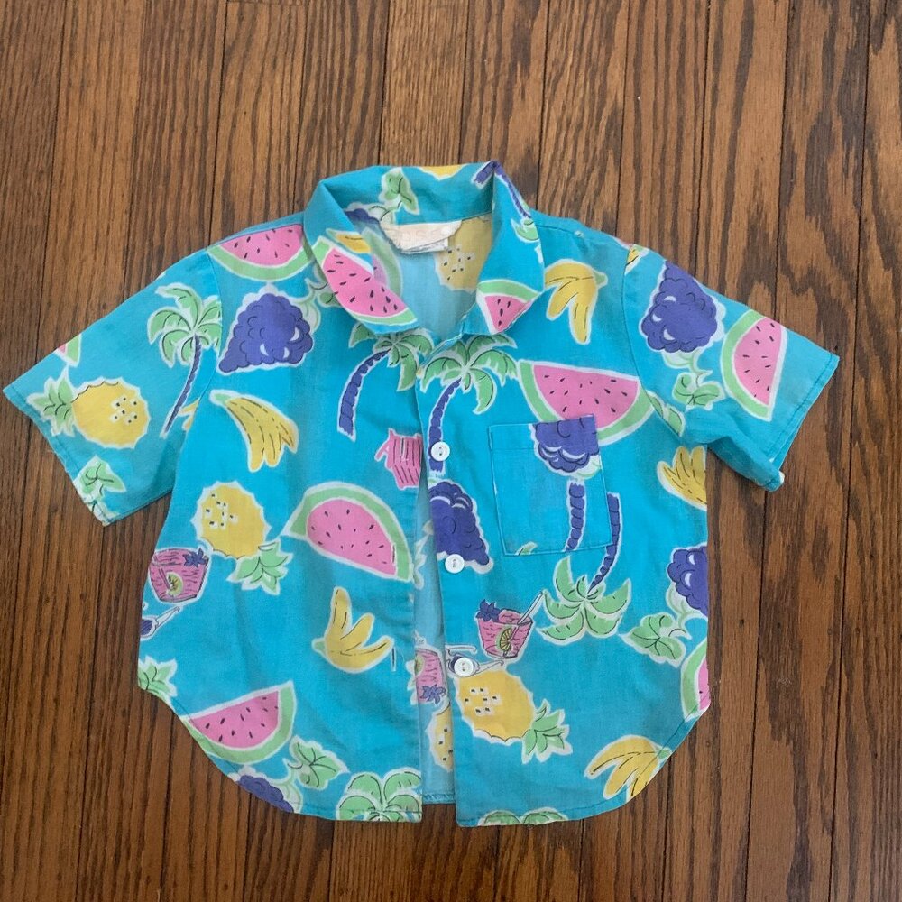 Vintage Hawaiian shirt for toddler boy girl size 5/6 blue Magnum PI